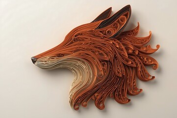Intricate quilled paper sculpture captures the majestic head of a red fox in vivid detail
