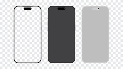 Minimalist Smartphone Mockup Set – Line Style, Solid Black, White, and Realistic Phone Frames for UI and UX Design, App Presentation, and Digital Product Templates – Vector Illustration