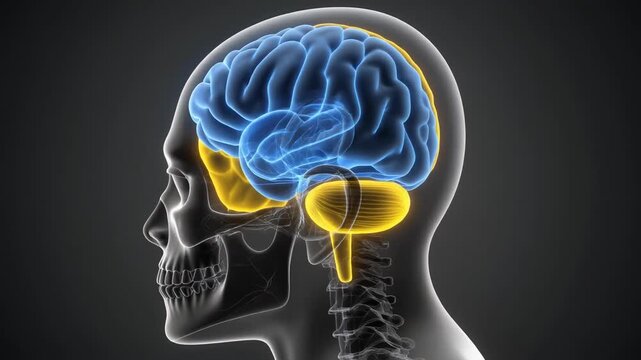 3D Visualization of Human Brain Anatomy Inside Skull Medical Scan
