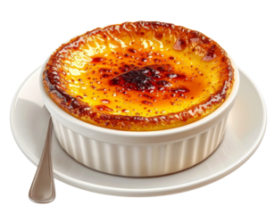 Creme Brulee on white isolated on clear png background and transparent background. Ba