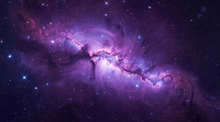Glowing purple nebula with bright stars scattered across a dark cosmic background, capturing the beauty of deep space exploration