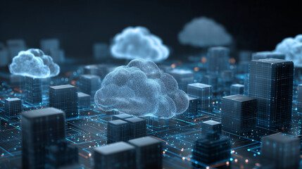 A cloud computing technology concept illustrates the delivery of computing services over the internet, enabling flexible resources, scalable solutions, enhanced collaboration for users and businesses