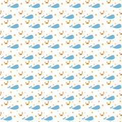 Cute Whale Pattern – Seamless Whales Illustration, Baby Pattern, Baby Shower Pattern