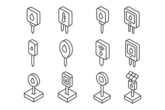 Set of line icons: weather, technology, solar, sensor, thermometer.
