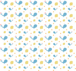 Cute Whale Pattern – Seamless Ocean Illustration, Summer, Baby Shower Pattern