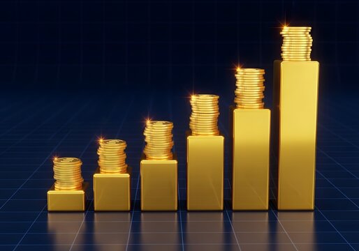 Gold bar chart showing business growth and financial success