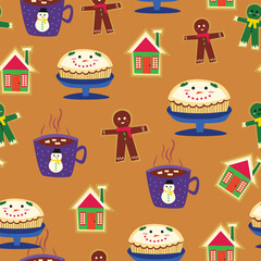 Christmas Seamless Pattern with Food