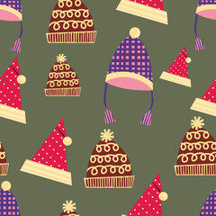 Christmas Seamless Pattern with Hat