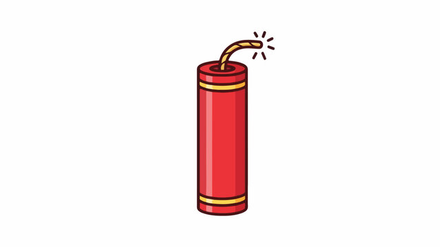 Cartoon dynamite stick with burning fuse on white background