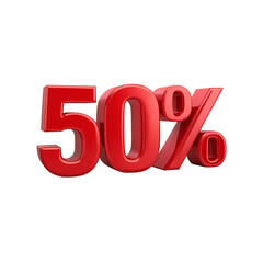 Red 3D Fifty Percent Symbol Isolated 50 percent percentage