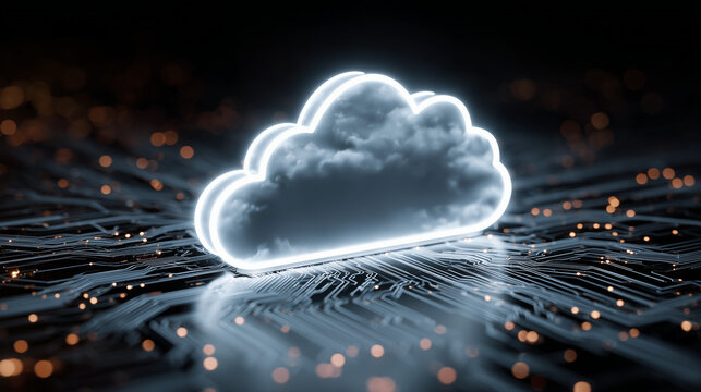 A cloud computing technology concept illustrates the delivery of computing services over the internet, enabling flexible resources, scalable solutions, enhanced collaboration for users and businesses.