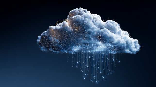 A cloud computing technology concept illustrates the delivery of computing services over the internet, enabling flexible resources, scalable solutions, enhanced collaboration for users and businesses.
