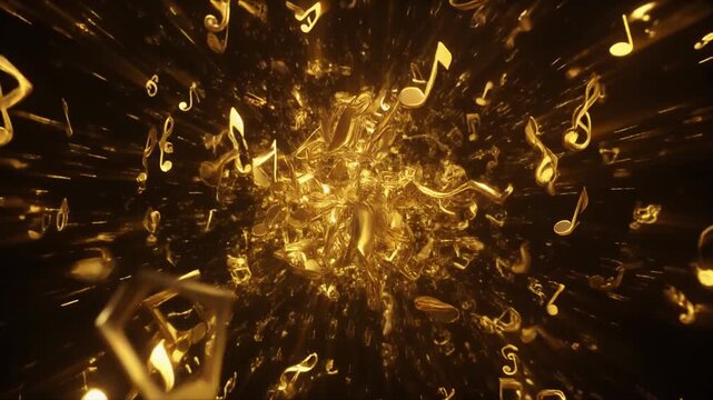 Elegant golden music explosion background loop