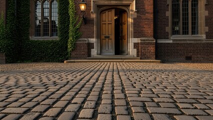 Cobblestone Path Leading to Building Entrance