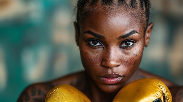 The athlete in boxing gloves embodies strength and determination, which fits perfectly as the main background for motivational posters or sports brands.