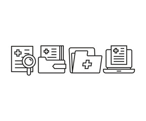 medical record and medical report icons set