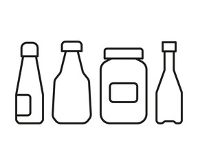 beverage bottle icons set line illustration