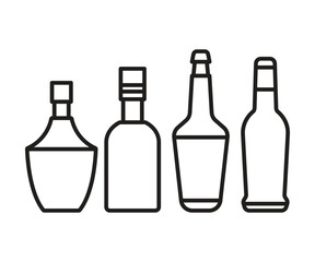 beverage bottle icons set line illustration