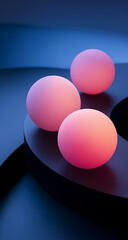 A close-up of three soft glowing spheres placed