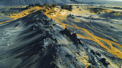 aerial view of black volcanic desert landscape