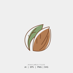 Fototapeta premium Minimalist organic almond nut logo vector illustration, Abstract agricultural farm emblem featuring stylized brown nut