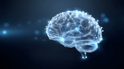 Conceptual visualization of a glowing interconnected neural network within a stylized human brain representing intelligence learning and technological innovation with a futuristic aesthetic on a dark