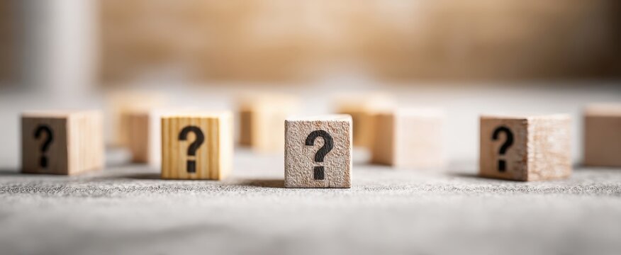 The question mark wooden blocks symbolizing uncertainty creativity decisions and mystery
