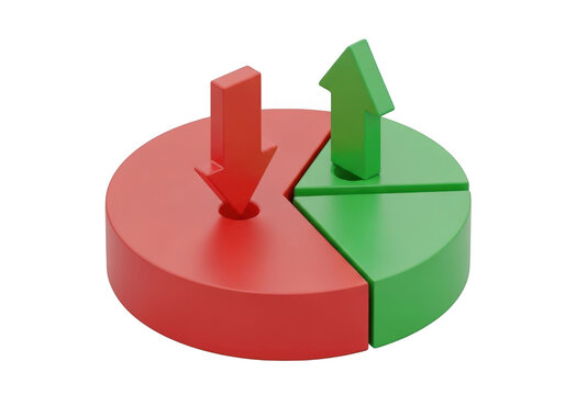 Red and green arrows showing decline and growth isolated on transparent background for finance charts