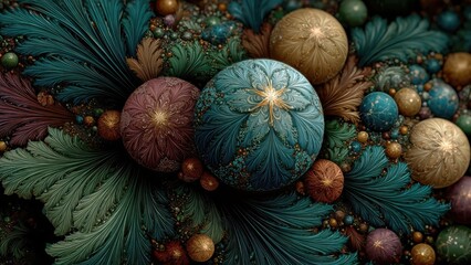 Fototapeta premium Intricate fractal spheres in rich earth tones with detailed floral patterns