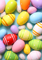 Easter eggs on a colored background, festive background . Vertical photo format