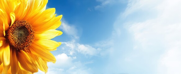 The Sunflower Against a Bright Blue Sky with Soft White Clouds
