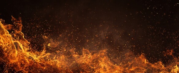 The Flames Dancing Across a Dark Background With Flying Sparks and Glowing Embers