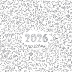 Christmas icon holiday background with 2026 numbers. Happy New Year poster Winter holiday calendar poster design. Winter Holiday decor