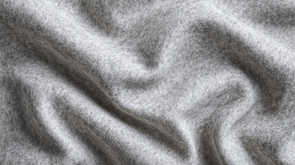 A close-up view of textured wool fabric in a soft, light grey color. The fabric displays gentle folds and subtle variations in tone, creating a sense of depth and tactile appeal