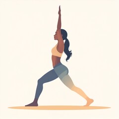 Minimalist vector illustration of a fit woman practicing the Warrior I yoga asana for physical fitness and mental well-being