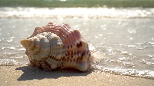 Capturing the exquisite, delicate textures and unique spiraling patterns of a natural conch shell, highlighting its intricate biological design and natural erosion.