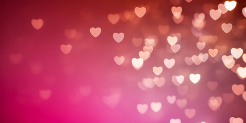 Soft focus pink and red background with scattered heart shaped bokeh lights