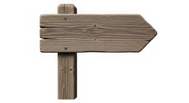 Rustic wooden directional signpost isolated on transparent background - Powered by Adobe