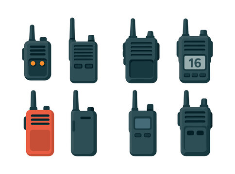 Walkie talkie flat vector illustration. Walkie talkie set