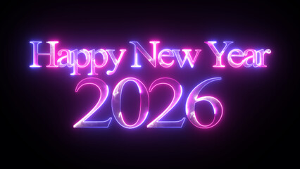 Abstract glowing neon light text Happy new year 2026 icon. Happy New Year 2026 neon sign