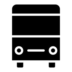 Bus icon. Front and side view of a simple black bus silhouette. Ideal for transportation, travel, or city-related designs.
