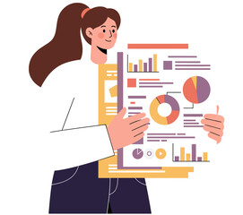 Woman Holding Financial Charts and Graphs for Business Analysis