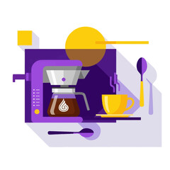 Flat Coffee Maker Illustration