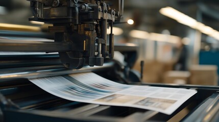 A vintage printing press stamping fresh ink onto paper sheets, gears turning rhythmically as rollers transfer bold typography &mdash; traditional printmaking craft, analog publishing history, and