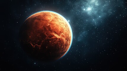 Obraz premium Large Red Planet in Celestial Space with Clouds and Stars