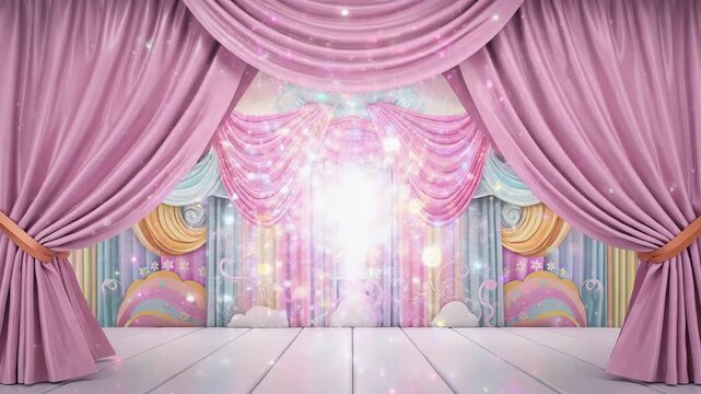 ピンクの幕が開く可愛いポップステージ背景