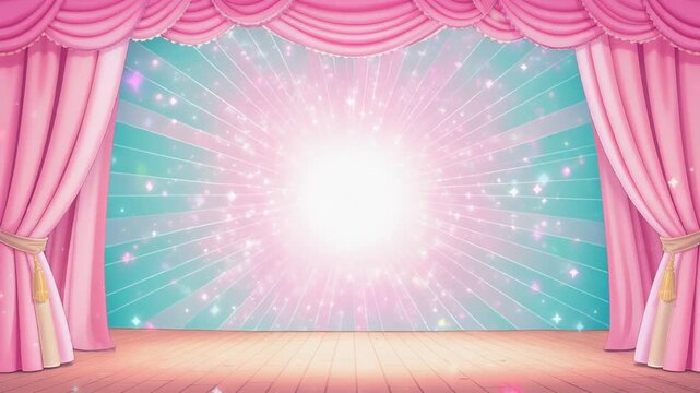 ピンクの幕が開く可愛いポップステージ背景
