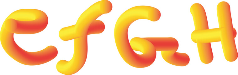 Puffy red and yellow gradient 3D letters e f G H on white
