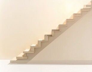 Minimalist stairwell with light wooden steps on soft wall