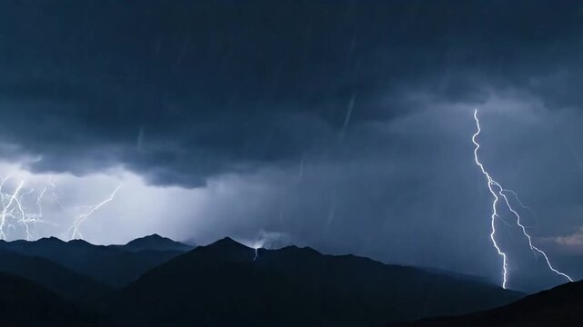 Capturing the majestic and unpredictable power of a lightning strike illuminating a vast, untouched natural landscape during a severe electrical storm.